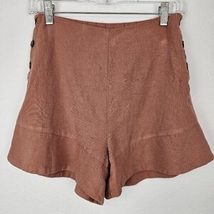 Lost+Wander Anthropologie Shorts Linen Side Buttons Lined Sz S Coquette Boho